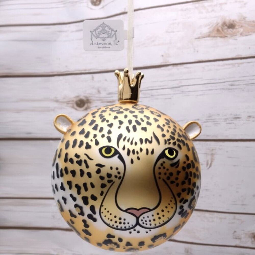 NEW D STEVENS Leopard Hand Blown Porcelain Hand Painted Christmas Ornament